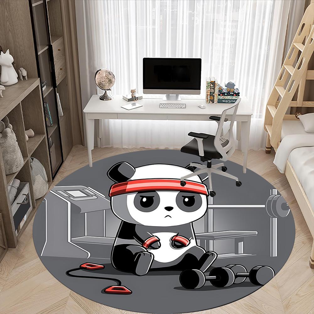 1 Stück Panda Fitness Büro Runder Teppich, Indoor-Matte Geeignet für Büro, Unter Bürostühlen Schlafzimmer Wohnzimmer Heimdekoration, Zimmerdeko