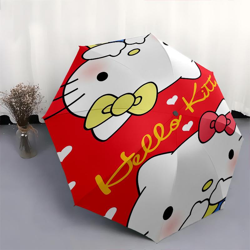Hello Kitty,Bow Automatic Folding Umbrella-Simple 8-Rib Design, Bright Cartoon Pattern, Durable Iron Frame, Suitable For Travel, Outdoor, Be