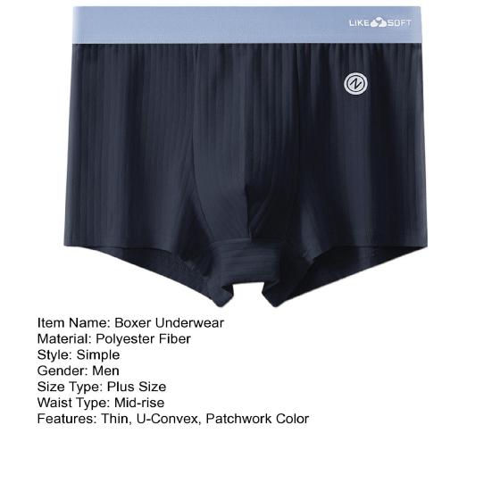 Men Boxer Underwear Elastic Mid-Waist Design Breathable Shorts Briefs Patchwork Color U-Convex Ribbed Smooth Wiring Panties