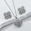 Dainty Zirconia-Encrusted Four-Leaf Clover Necklace Earring Set In Gold Or White Finish Lightweight O-Chain Jewelry Women