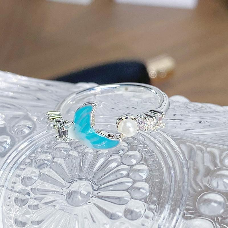 Small Fresh And Cool Butterfly Blue Enamel Dripping Oil Opening Ring Niche Light Luxury High-End Feeling Stacked Ring Woman