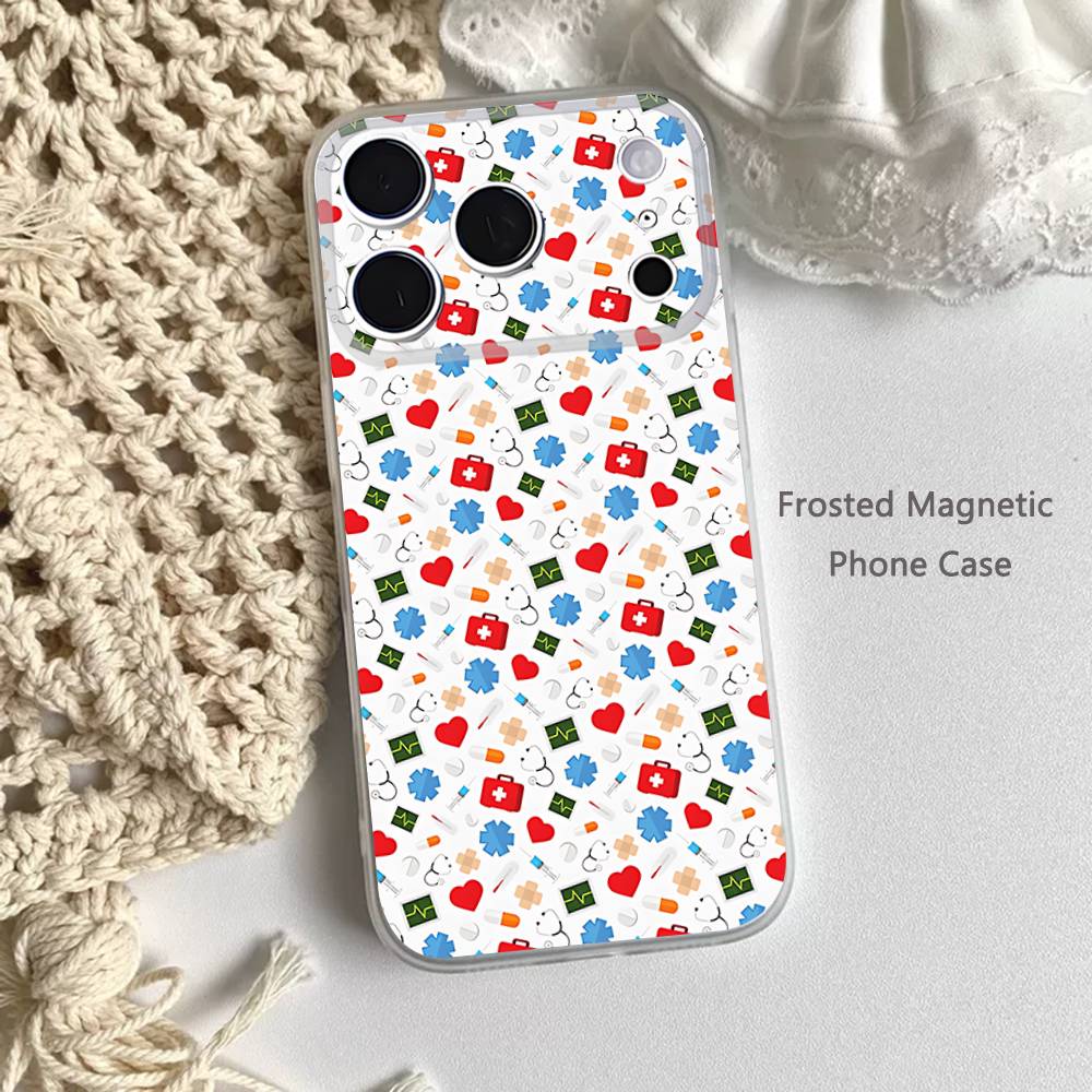 Medicine Doctor Nurse Cartoon Frosted Clear Magnetic Case for iPhone 17,16,15,14,13,12,11 Pro,Max,Plus,Mini,Air,E