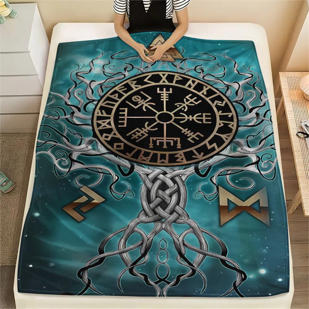 1Pc Viking Symbol Print Flannel Blanket, High Quality Comfortable for All Seasons, Home Decor, Warmth and Comfort, Perfect for Gifts