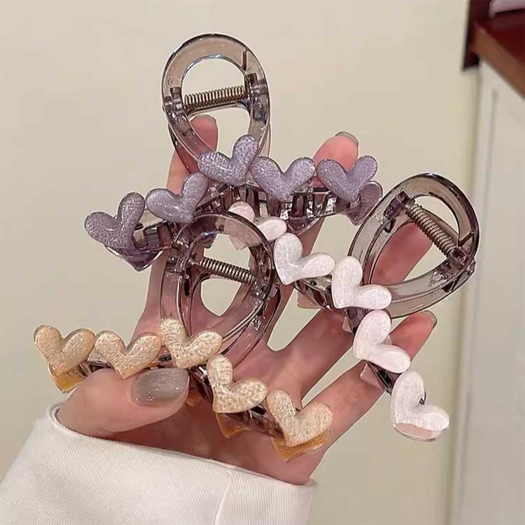 Translucent Heart Hair Claw Sweet Crab Hair Clip Women Girls Korean Barrette Shark Clip Hairpin Ponytail Claw Hair Accessories