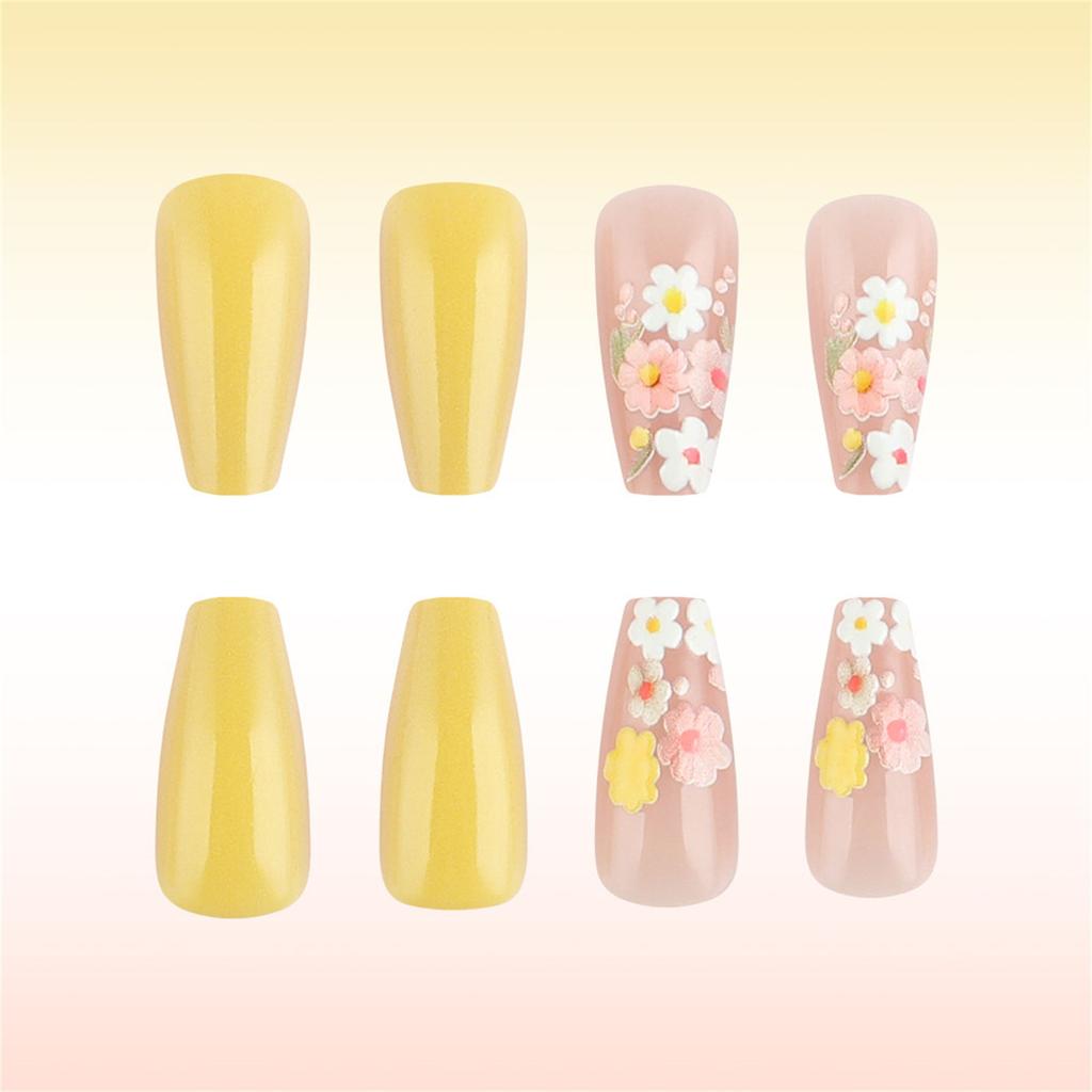 Square Press On Nails Flower Fake Nails Stick On Nails In 12 Sizes 24 Pcs French Nails Tips for DIY Nail Art Decorations