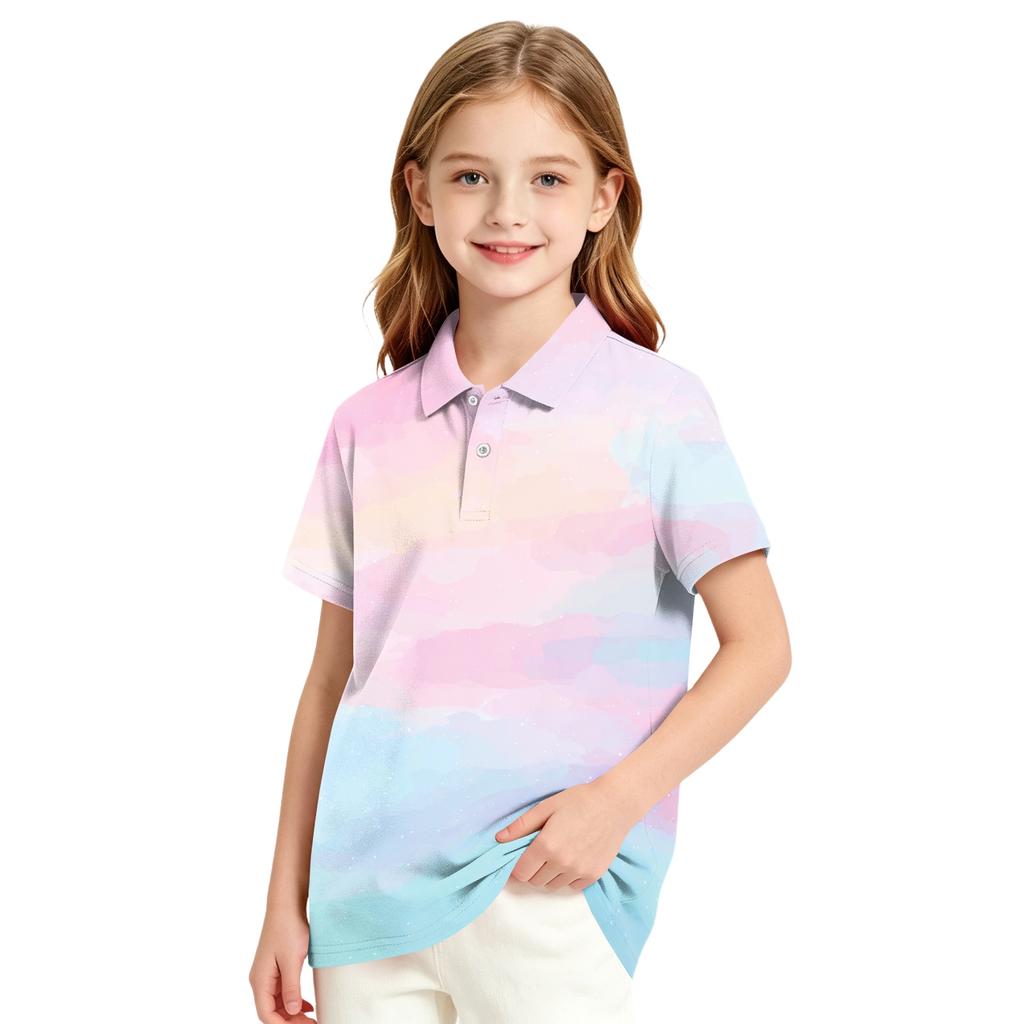 Girls' Polka Dot Print Casual T-Shirt for School Uniform and Everyday Wear