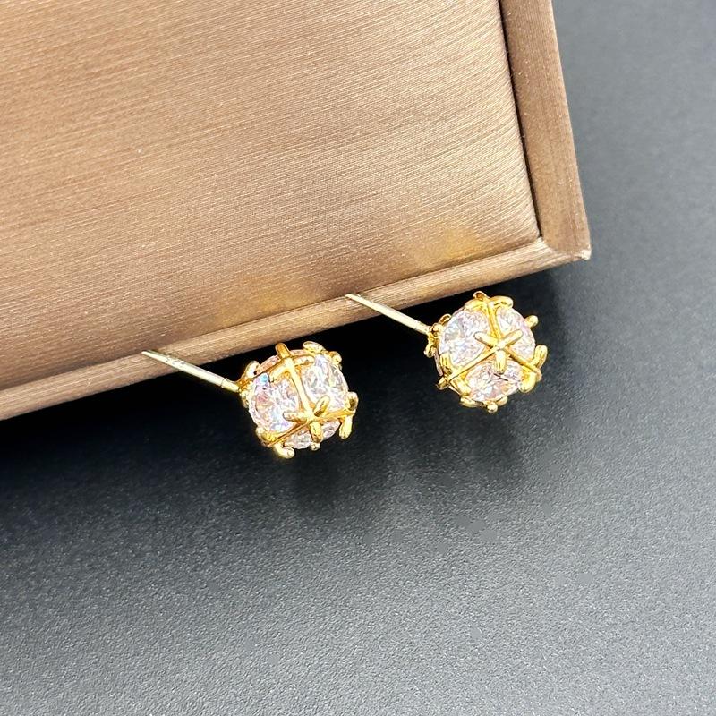 Fashion Light Luxury Gold Zircon Stud Earrings High-End Earrings Simple Versatile Earrings Exquisite Earrings
