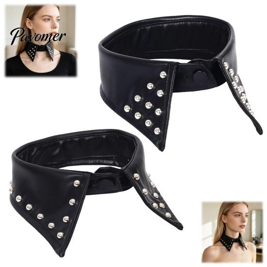 Stylish Pointed Lapel Collar Punk Style PU Leather Fake Collar, Detachable Studded for Women, Rock Faux Rivet Choker Necklace, Adjustable Cool