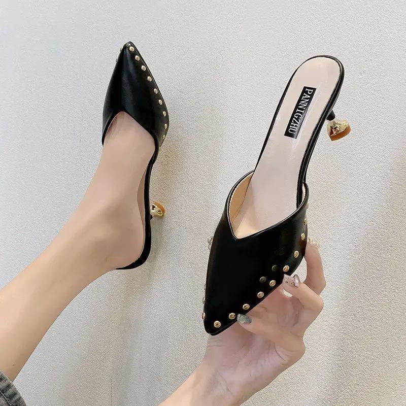 Fashion Job Sandals Slides Outside Heeled Shoes for Women Pointed Toe Off White Woman Slippers Mules Easy Wears Unique 39 Vip Original Y