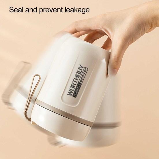 1 Set 480ml Breakfast Cup Anti-leak Anti-scalding Keep Freshing with Handle 304 Stainless Steel Heat