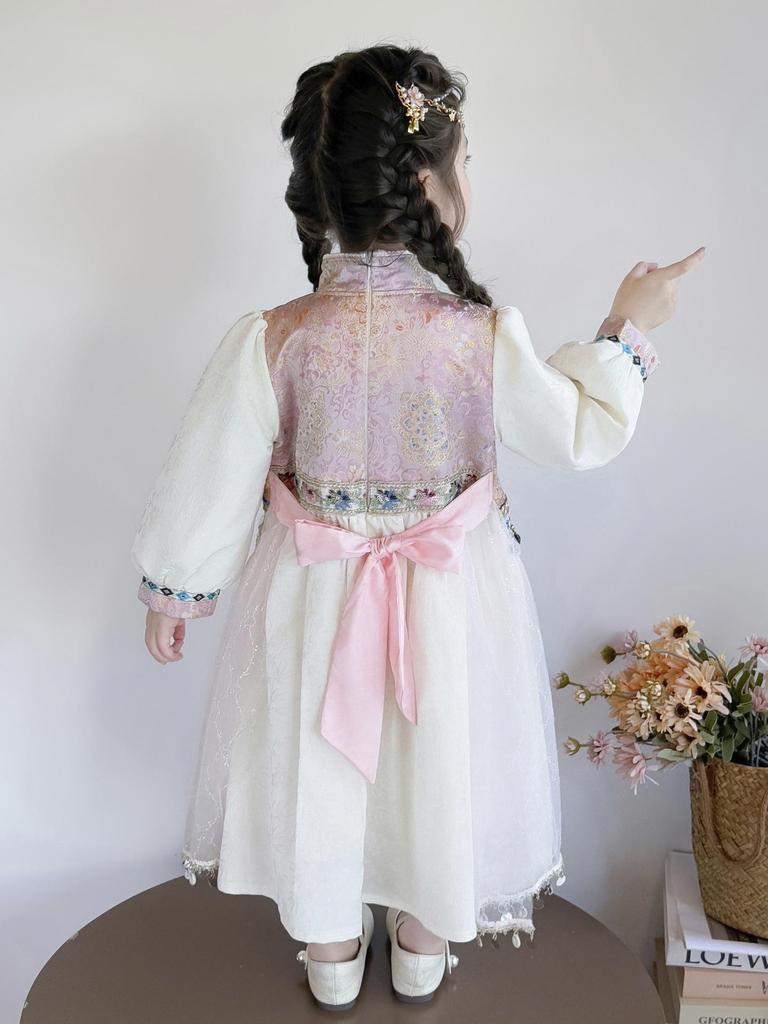Girls' Spring & Autumn 2025 Ethnic Style Princess Dress