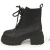 Platform Women Ankle Boots Leather Retro Chunky Mid Heels Shoes  Trend Winter Lace Up Designer Pumps Goth Botas De Mujer