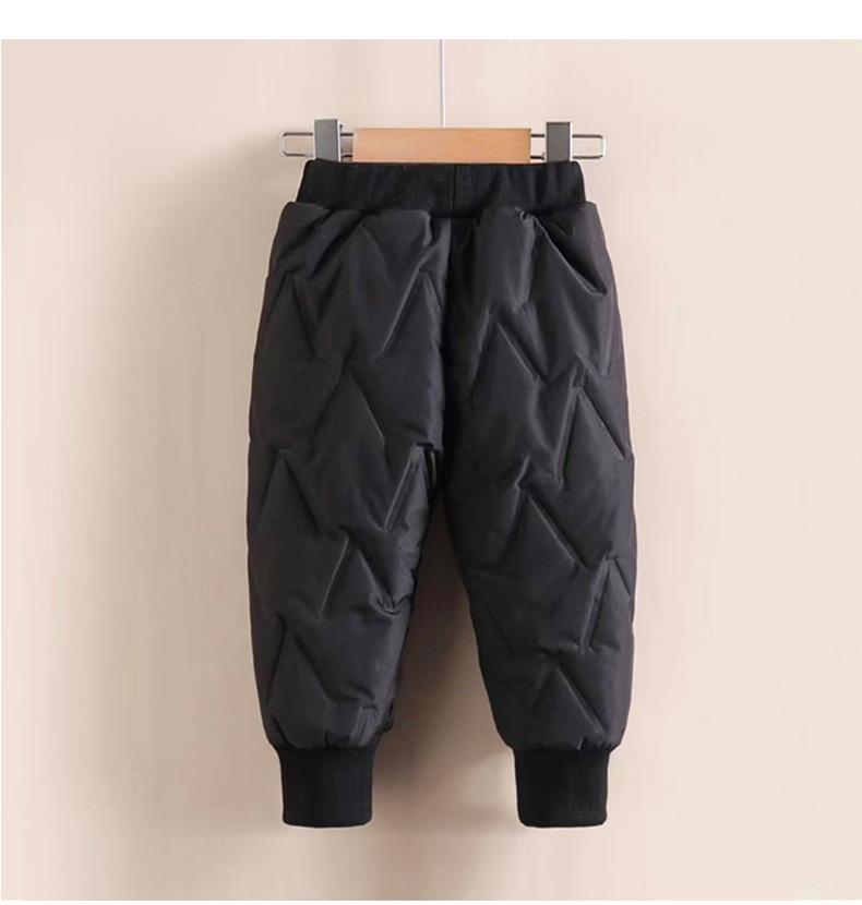 Children's Windproof Quilted Cotton Pants with Velvet Lining for Boys and Girls - Warm Winter Casual Wear