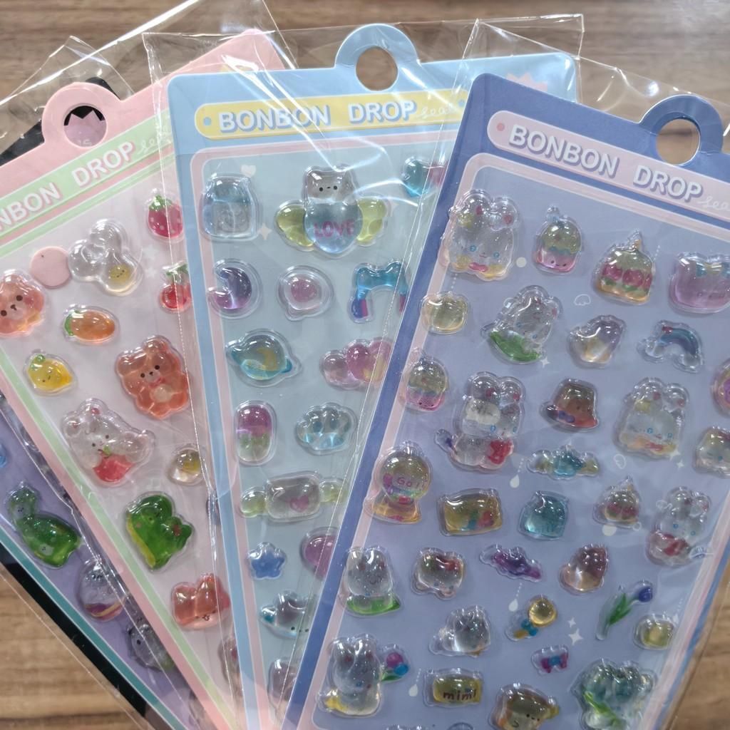 4-Pack Adorable BONBON DROP Transparent Cartoon Stickers - Sparkly Embellishments for Notebooks BulingBulingStickers Store