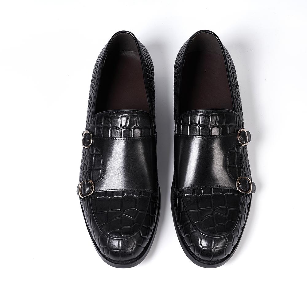 Fashion Men's Luxury Genuine Leather Loafers Double Buckle Monk Strap Slip-On Casual Shoes Crocodile Pattern Wedding Dress Occasions