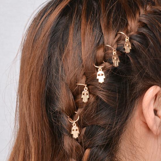 5/10Pcs Punk Women Hip-Hop Braid Hand Cross Shell Leaf Ring Hair Clips Accessory