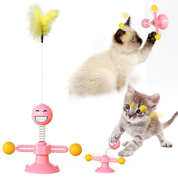 Suction Cup Spring Cat Toy Interactive Feather Teaser Wand Multifunctional Kitten Playing Stick Pet Entertainment Supplies