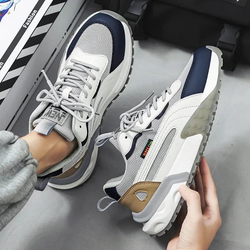 Fashion Men's Sneakers Luxury Brand Casual Shoe New Mesh Breathable Sport Running Shoes for Men Lace Up Platform Trainer Tenis Masculino