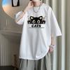 Unisexs Cotton Tshirts White Unisexs Oversized T Shirt Anime Cat Print Summer Casual Wear 5XL Tee Shirts Big Size Male Clothes