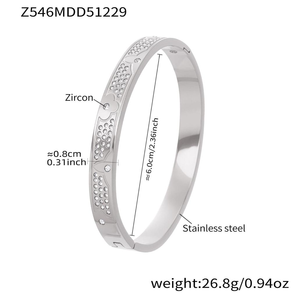 18K Gold-Plated Stainless Steel Round Pendant Bracelet with Zircon Inlay for Women - Popular European & American Style