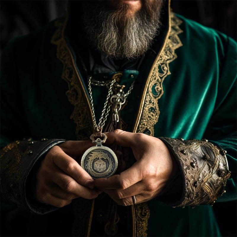 Polyhedral Micro Cubes Vintage Pocket Watch with Micro Polyhedral Set Alloy Material for Tabletop RPG and Card Games