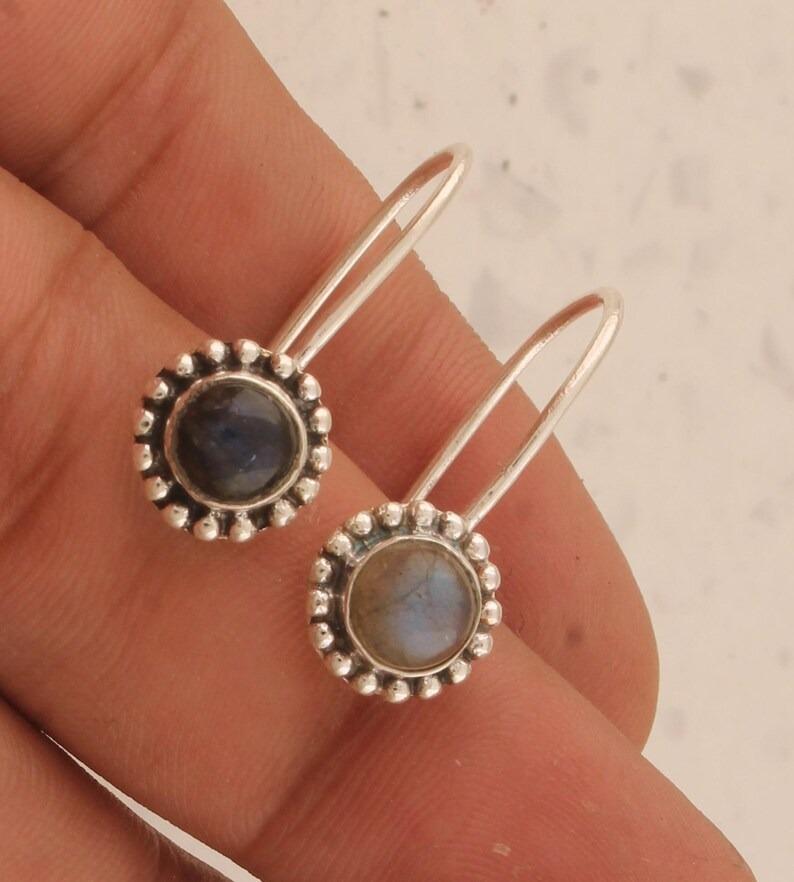 

Solid 925 Sterling Silver Earring Labradorite Gemstone Earring Handmade Jewelry Gift For Her