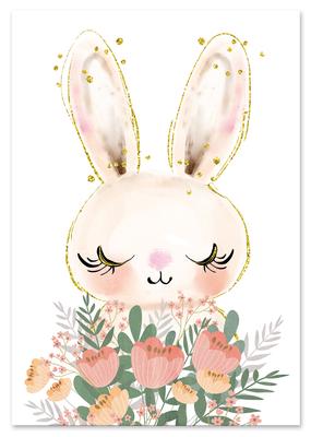 Rabbit Bunny Flowers Poster for Children