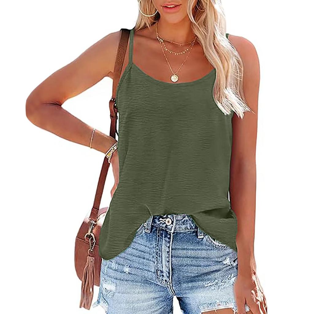 Damen Sommer Spaghetti-Träger Rundhals Ärmellose Weste Einfarbig Locker Top