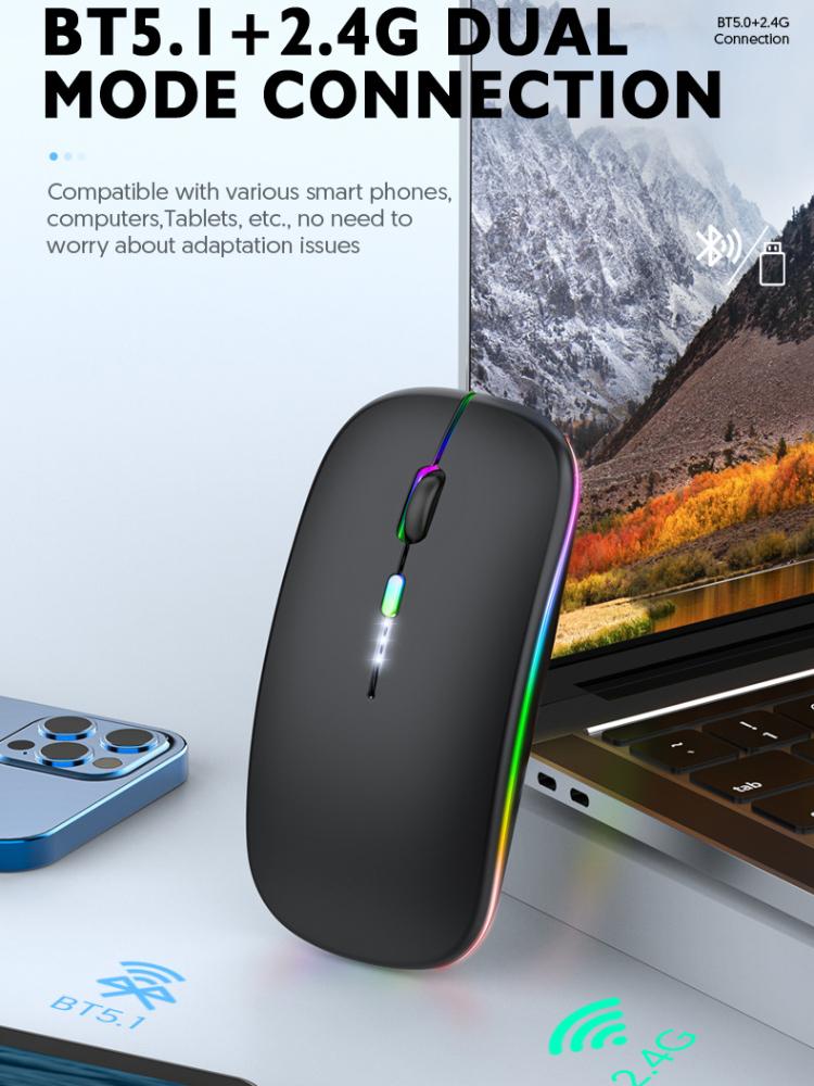 Kabellose Bluetooth-Maus mit Power-Display, leuchtend, geräuscharm, ergonomisch, wiederaufladbar, für Heimbüro-Spiele