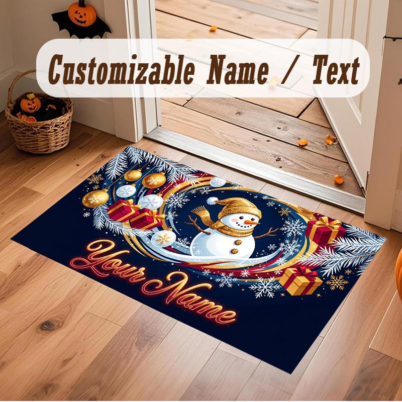Winter Theme Soft Crystal Velvet Rug Custom Name & Text Print Non Slip Floor Rug for Bedroom Living Room