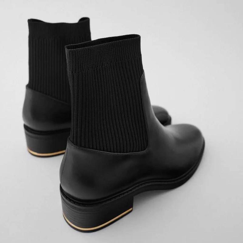 Fashion Street Style Botines Calcetines Estiramiento Negro Grueso Tacón Bajo  Tubo Redondo Puntera Martin Botas Martin comprar a buen precio — entrega  gratuita, reseñas reales con fotos — Joom