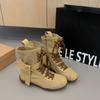 Skinny boots, locomotive boots, fashion lace-up short boots, splicing women's boots, thick-soled short tube, rad new versatile beauty