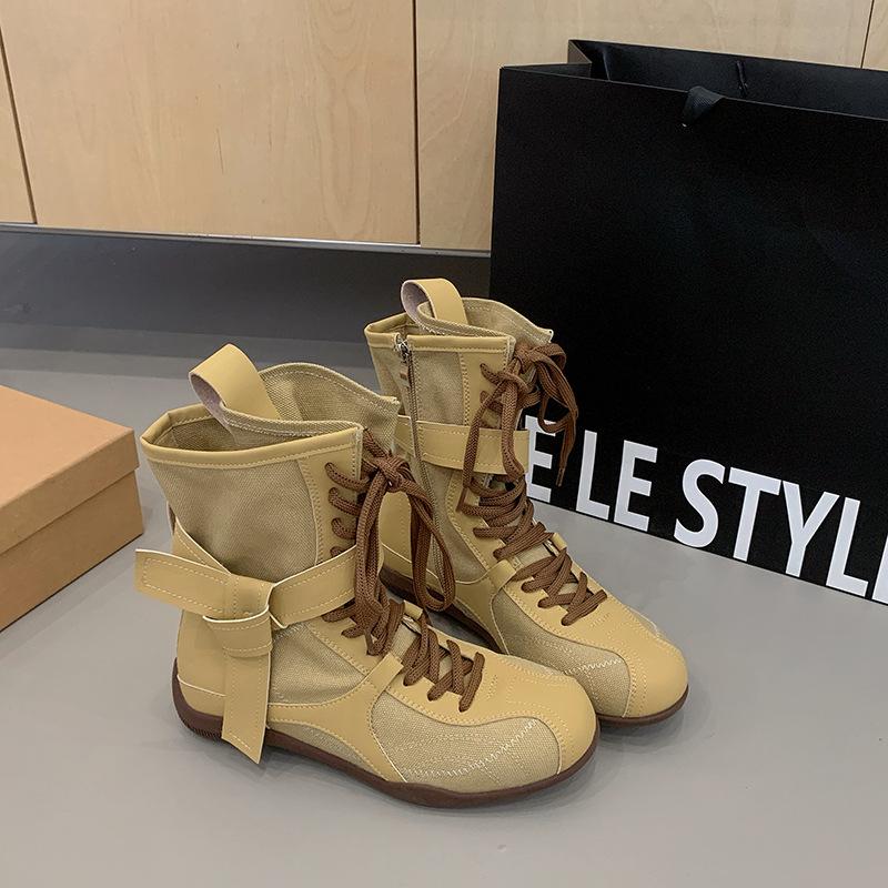 Skinny boots, locomotive boots, fashion lace-up short boots, splicing women's boots, thick-soled short tube, rad new versatile beauty