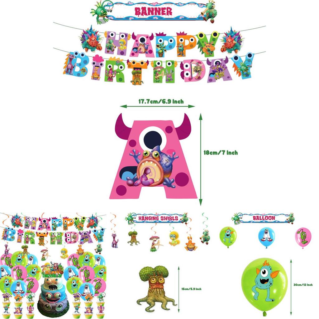 My Singing Monster Birthday Party Decorations Set Flag Balloons Cake Toppers And More