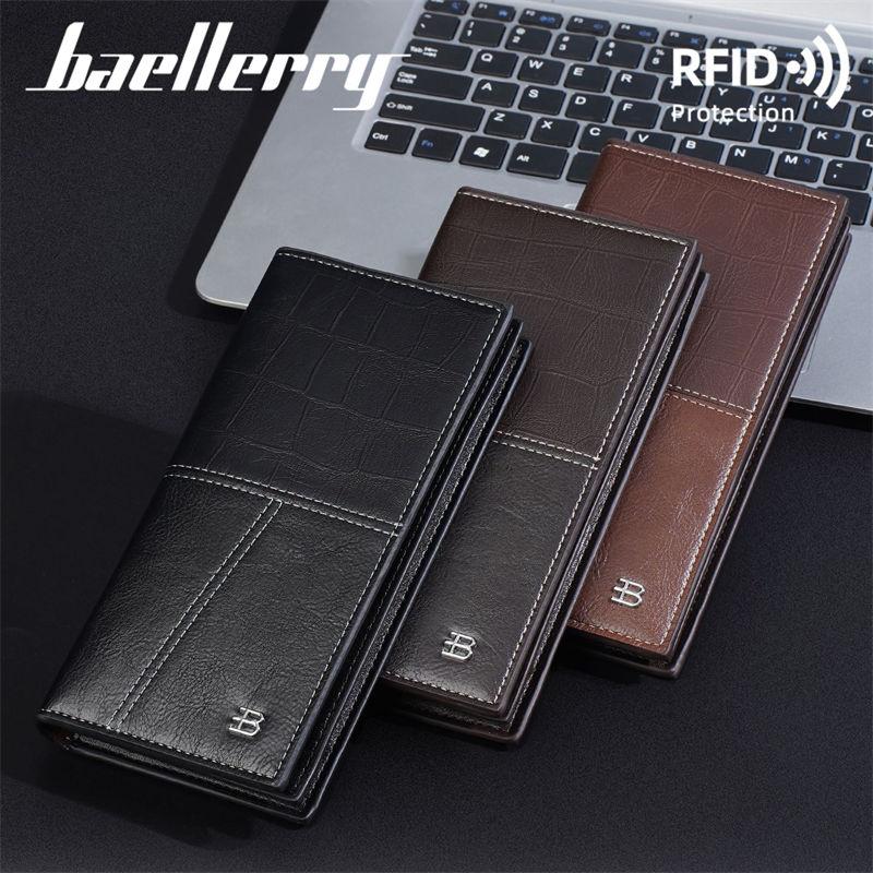 Baellerry RFID Anti Theft Protection Card Holder for Men Vintage Design Long Wallets Business Zipper Money Pack Purse