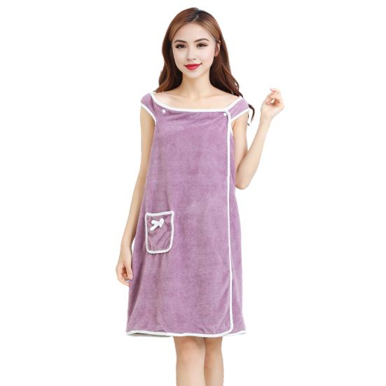 Yousheng Women Bath Wrap Coral Velvet Bath Dress Quick Dry Towel with Bowknot Pocket Absorbent Bath Towel for Home Hotel Dormitory