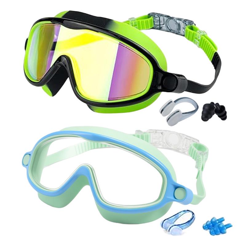 Children's Large Frame Swim Goggles with Nose Cover, Waterproof Anti-Fog, for Boys and Girls