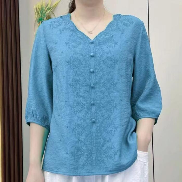 Elegant Spring Summer Cotton Linen Ethnic Style Embroidery Vintage Clothes Tops Shirts for Women Clothing Streetwear Fashion