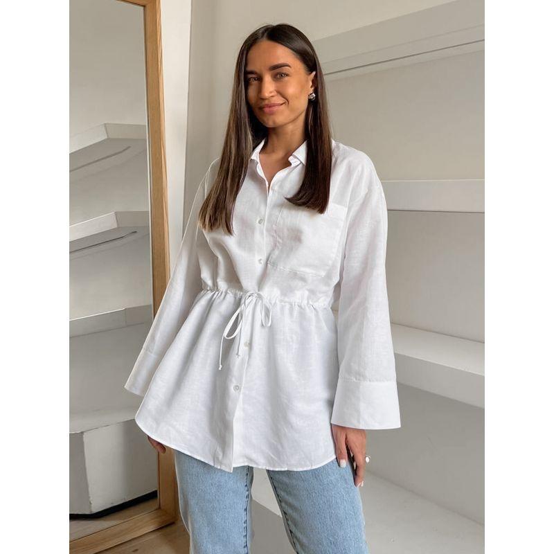 Fashion Pure Cotton Stylish Lace-up Stylish Slim Women Shirt 2025 Long Sleeves Tops