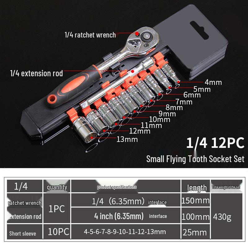 12-Piece Multifunctional Auto Repair Tool Set: Ratchet Quick Socket Wrench with On-the-Go Hardware Box