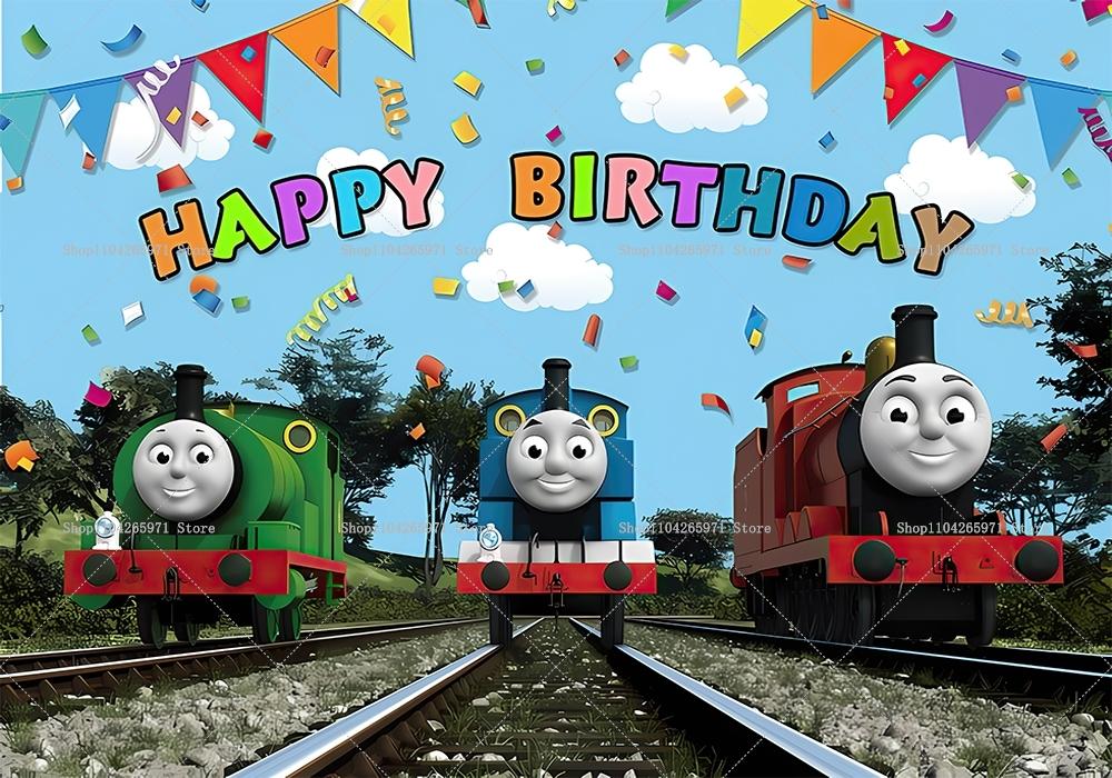 Thomas Train Themed Birthday Background for Kids, Banner with Toy and Friend Train, Vinyl Backdrop, Photo Accessories, Baby Shower.