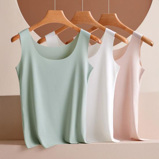 Dámské tílko z ledového hedvábí s kulatým výstřihem, bez rukávů, camisole top, základní letní top, ležérní cvičební trička