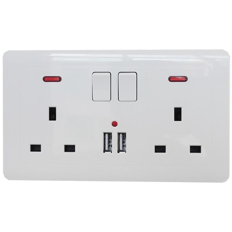 Double Uk Wall Plug Socket 13a 2 Gang With Power Switch 2 Usb Outlets Charger