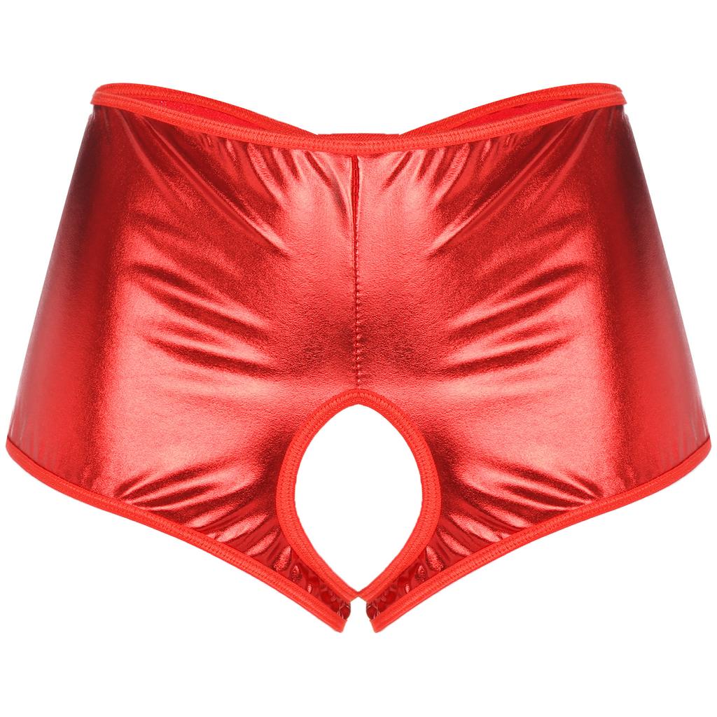 Damen Metallic Glänzend Schrittfrei Booty Shorts Niedrige Panties Unterwäsche