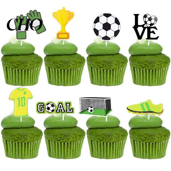 Soccer Cupcake Picks 8 Pcs Cake Topper Decoration, Ball Goal Party Baking Accessories Shoe for Sport Theme Birthday Supplies Football Trophy Inserts