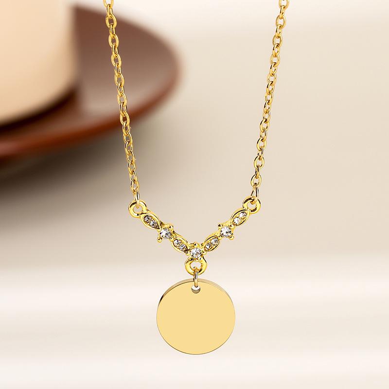 Stainless Steel V-Shape Necklace with Multiple Accessories and UV Color Printed Cross Chain