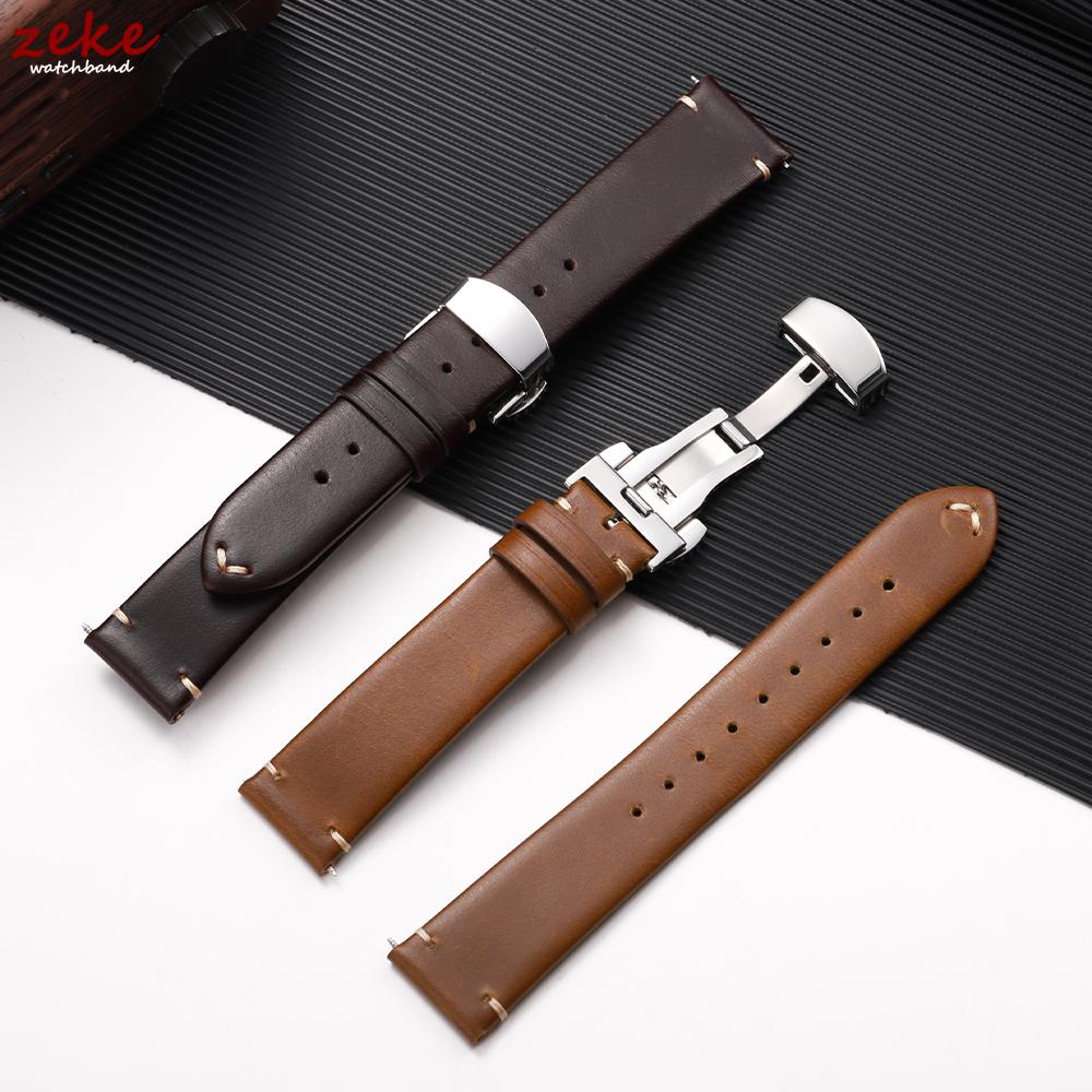 Vintage Calf Leather Watchband 18mm 20mm 22mm for Omega Butterfly Buckle Watch Strap for Huawei Watch GT 4 3 Soft Wrist Bracelet