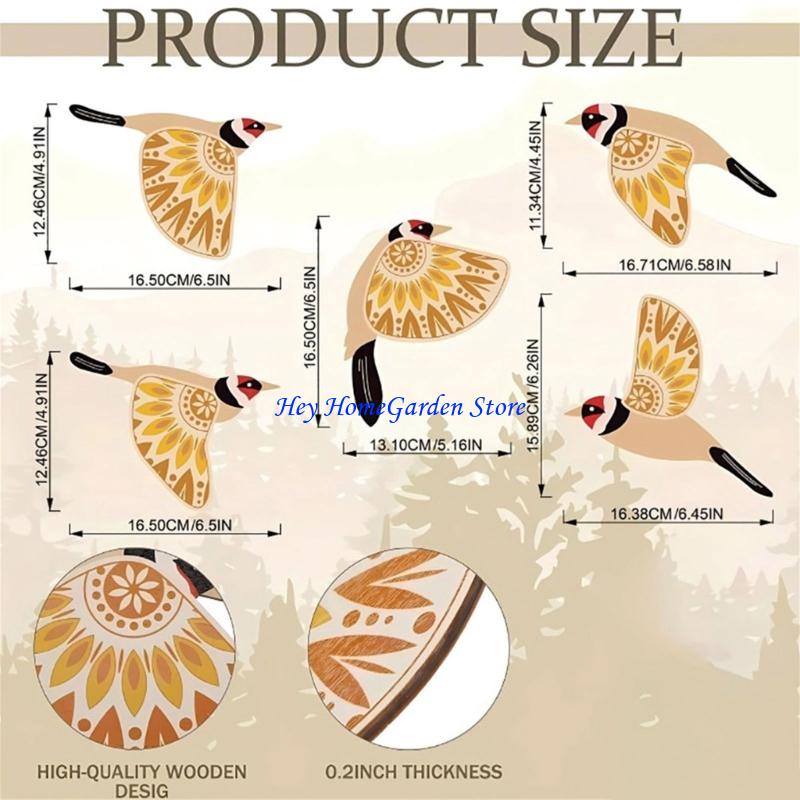 Pack of 5 Handcrafted Wooden Bird Wall Hanging Decorations for Bedroom Living Room Library Scandinavian Home Decors Gift