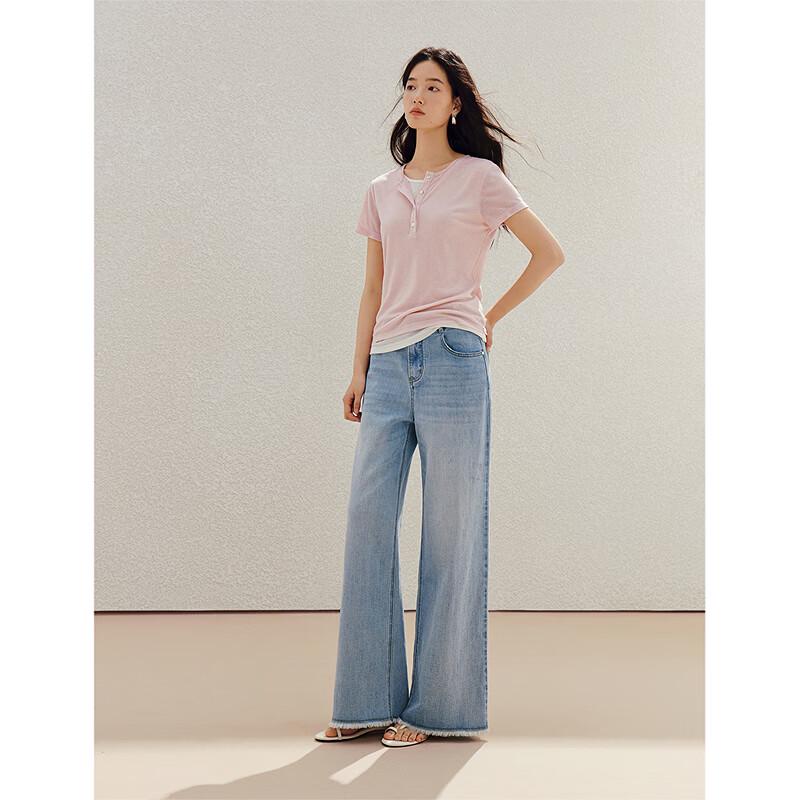 INMAN Women's Faux Two-Piece Wool Blend Henley T-Shirt