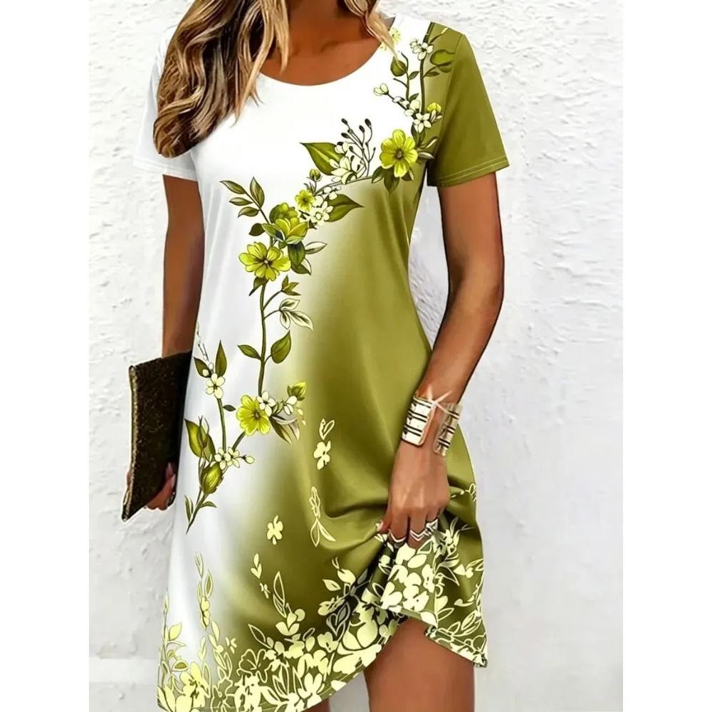Women's Flower Print Daily Comfort Short Sleeve Dress Casual Breathable Casual Dresses